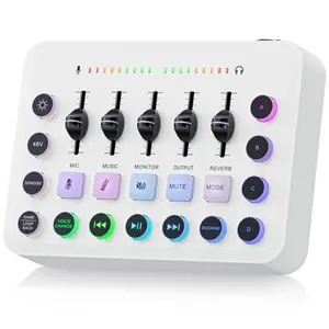 Facmogu Podcast Equipment Bundle, F11 White Gaming Audio Mixer, RGB Gaming Kit, Voice Changer Soundboard, Real-time Sound Card Audio Interface for PS5, PC, Mobile Devices, and Streaming Video Content Creation, XLR Microphone Input, 48V Phantom Power.