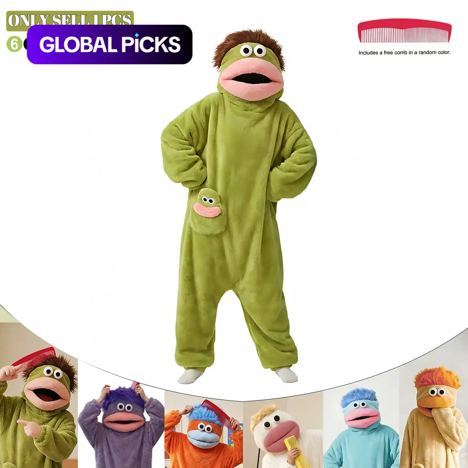 Adult Funny Animal Onesie Set, Super Soft Plush Hooded Home Blanket with Pockets, Robe & Comb, Perfect for Movie Night, Nightwear & Loungewear #GLOBAL PICKS
