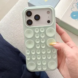 Round Suction Cup Silicone Case Phone Cover, Creative Suction Cup Phone Case, Fits Bathroom Glass, Compatible with iPhone 13 14 15 16 17 Pro Max