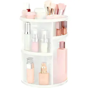 360 Rotating Makeup Organizer Carousel Large Capacity Revolving Perfume Organizer Skincare Organizers Cosmetic Spinning Holder for, White