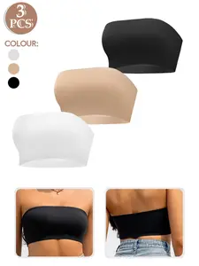 1/3/4/5PCS Women's Basic Plain Backless Bralette Set, Underwear, Medium Support Full Coverage Design, Strapless, No Steel Cup & Shoulder Straps, All-Season Wear