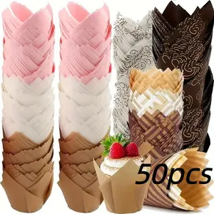 High Temperature Resistant Tulip Cake Paper Cups Muffin Cup Liners Baking Tools, Oil-Proof Kitchen Muffin Paper Holders Flame Cup Bakeware Baking Utensils Baking Supplies