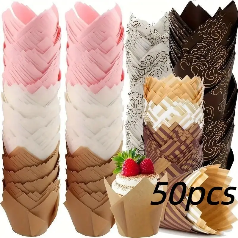 High Temperature Resistant Tulip Cake Paper Cups Muffin Cup Liners Baking Tools, Oil-Proof Kitchen Muffin Paper Holders Flame Cup Bakeware Baking Utensils Baking Supplies