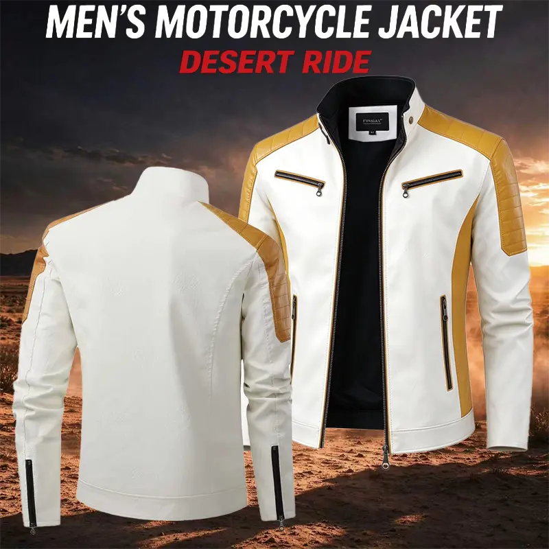 Retro motorcycle racing jacket, punk PU leather material—an essential street biker jacket!Classic stand collar, shoulder topstitching design, multiple zippered pockets.Soft faux leather fabric, windproof slim fit, suitable for cycling and everyday streetw