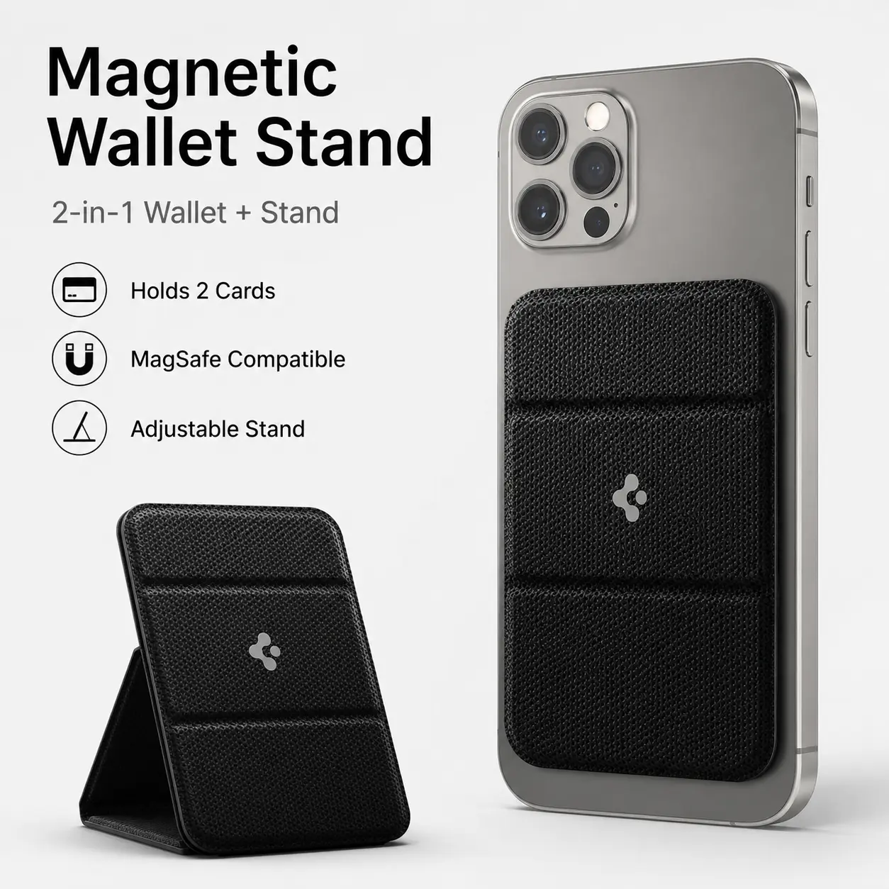 Spigen Leather Magnetic Matte Card Holder Wallet Casing - MagSafe Compatible, for iPhone 17 16 15 14 13 12 11 Pro Max Air Cellphone Devices, Protective Phone Accessories