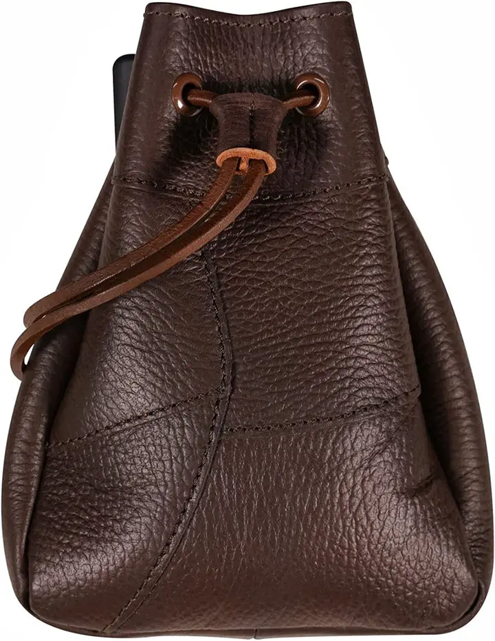 Mythrojan Medieval Drawstring Bag, Ideal for SCA LARP Reenactment & Ren Fair-Full Grain Leather, Brown 8.5" - Large