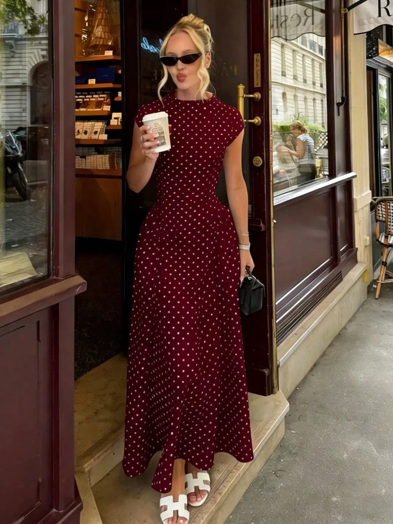 Boho Polka Dot Sleeveless Maxi Dress for Women, O-Neck Elegant Summer Party Long Dress, Womenswear White Bohemian Casual Holiday Style