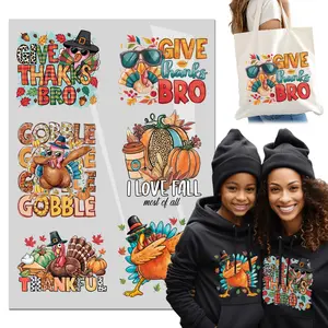 6PCS Thanksgiving Pumpkin Turkey Design Combination Iron On Transfer T-Shirt Stickers Iron Heat Transfer Direct to Film Transfer DTF Transfers DTF transfers Ready to Press for T-Shirt/Bag/Pillow dtf transfer