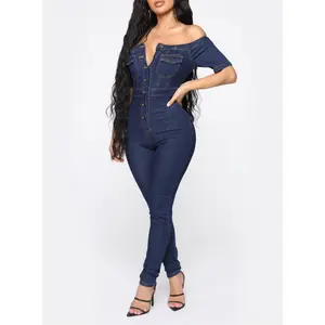 Khari Off Shoulder Denim Jumpsuit