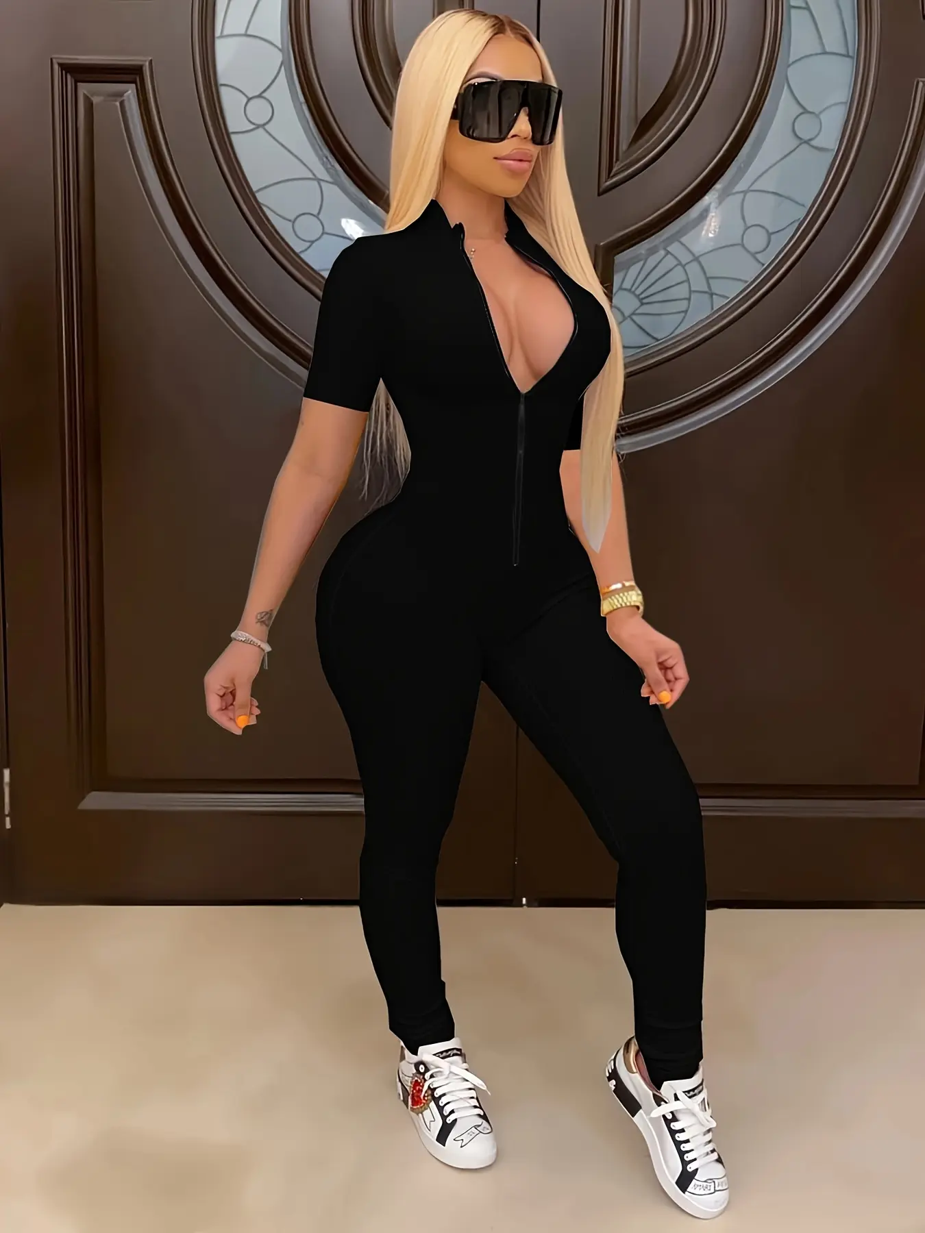 Casual Fashion Slim Fit Zipper Plaid Jumpsuit, Women's Comfortable One-Piece, Stylish All-Season Wear