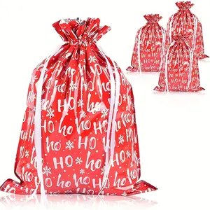 4/8 Extra Large Red Christmas Gift Wrapping Bags with Drawstring Reseal - 16.93 x 22.83 inches Durable Plastic Party Decorations, Holiday Gift Wrapping, Gift Wrapping Supplies, Festive Design, Sturdy Construction, Gift Bags, Gift Shoppers