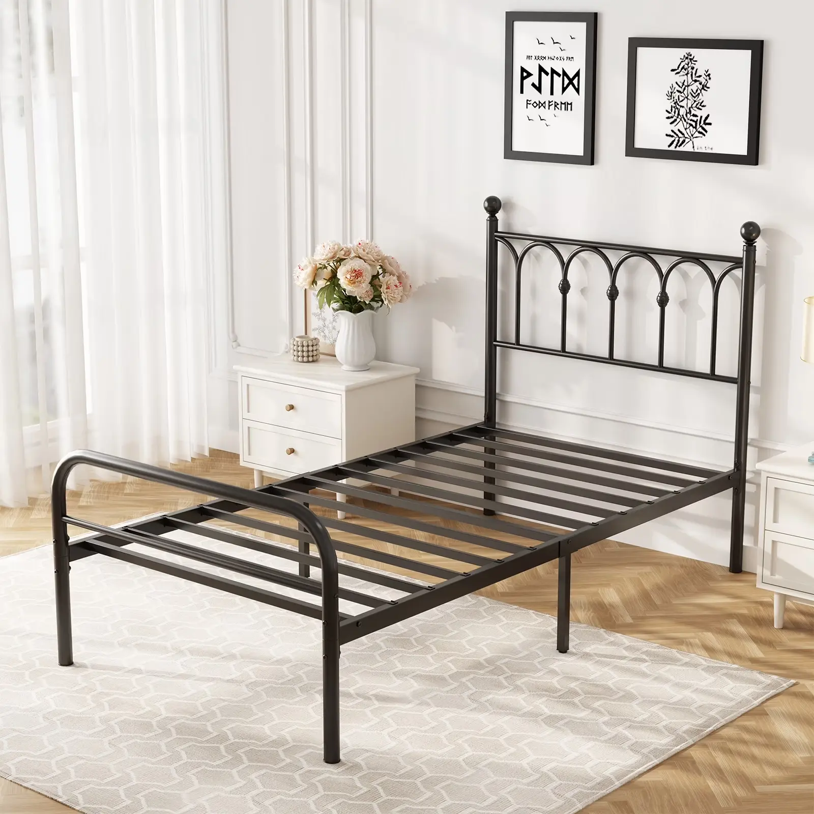 Twin Metal Platform Bed Frame with Steel Slat Support, Underbed Storage, No Box Spring Needed, Easy Assembly