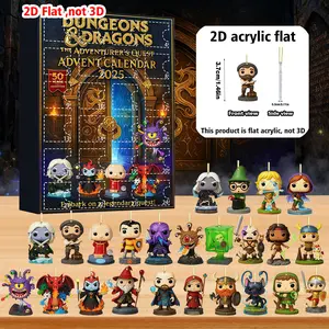 2D Plane 24-Piece Dragon & Dungeon Theme Countdown Calendar Acrylic Hanging Ornaments, Home Wall Decor, Party Supplies, Holiday Gifts