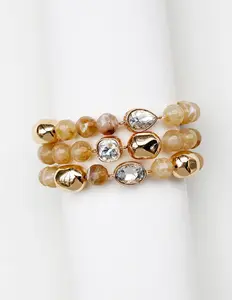 Three- Stack Beaded Bracelet Set- Taupe