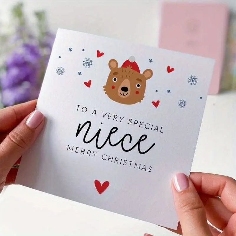 1pc  Christmas Card for Niece, Cute Fun Cheerful Design Auntie Name Xmas Gift Card, Special Niece Holiday Greeting Card, Custom Message Card