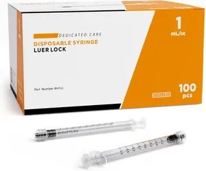 1ml Luer Lock Tip Syringes (No Needle) - Sterile, Individually Wrapped - 100 Syringes