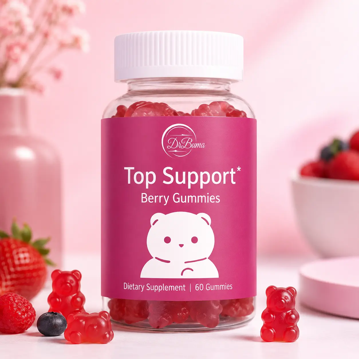 Top Support Berry Gummies with Chastetree, Blessed Thistle, Dong Quai, Dandelion, Fenugreek, Saw Palmetto, Flaxseed, Wild Yam and Fennel, 450 mg Herbal Blend, Vitamins A, C, E and B6, 60 Count Daily Wellness Supplement for Adults, Convenient Chewable