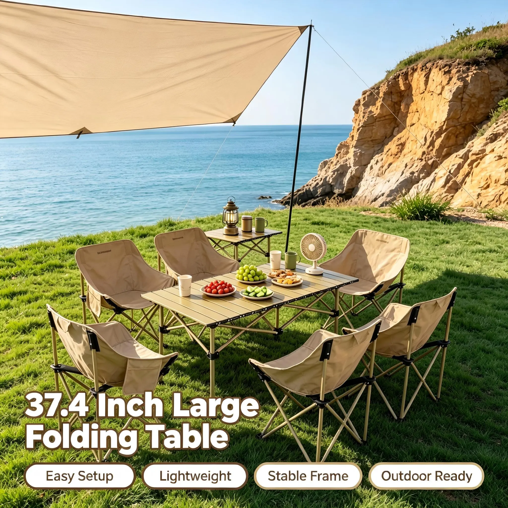Multifunctional Folding Table, Portable Large Lightweight Durable Camping Roll Table for Multiple People, Indoor Outdoor Table for Beach, BBQ, Camping, Picnic, Party, Backyard & Patio