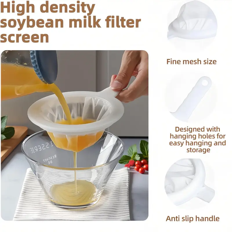 Household Mesh Filter Strainer with Handle, Hanging Design Fine Mesh Filter Sieve, Multipurpose Kitchen Filter Spoon for Soy Milk, Juice, Honey & Soup