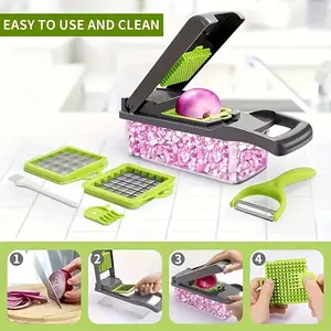 16-In-1 Vegetable Chopper, Multi-Functional Fruit Slicer, Handheld Food Grater, Vegetable Slicer with Container, Kitchen Essential
