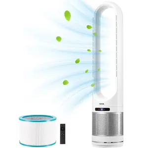 VEVOR Tower Fan Bladeless,  15.4ft/s Velocity Floor  Cooler Fan that Blows Cold Air, 80° Oscillating 8-Speed Fans, 8H Timer, Standing Fans with H13 HEPA Filtration, Remote Control & Air Purification Mode