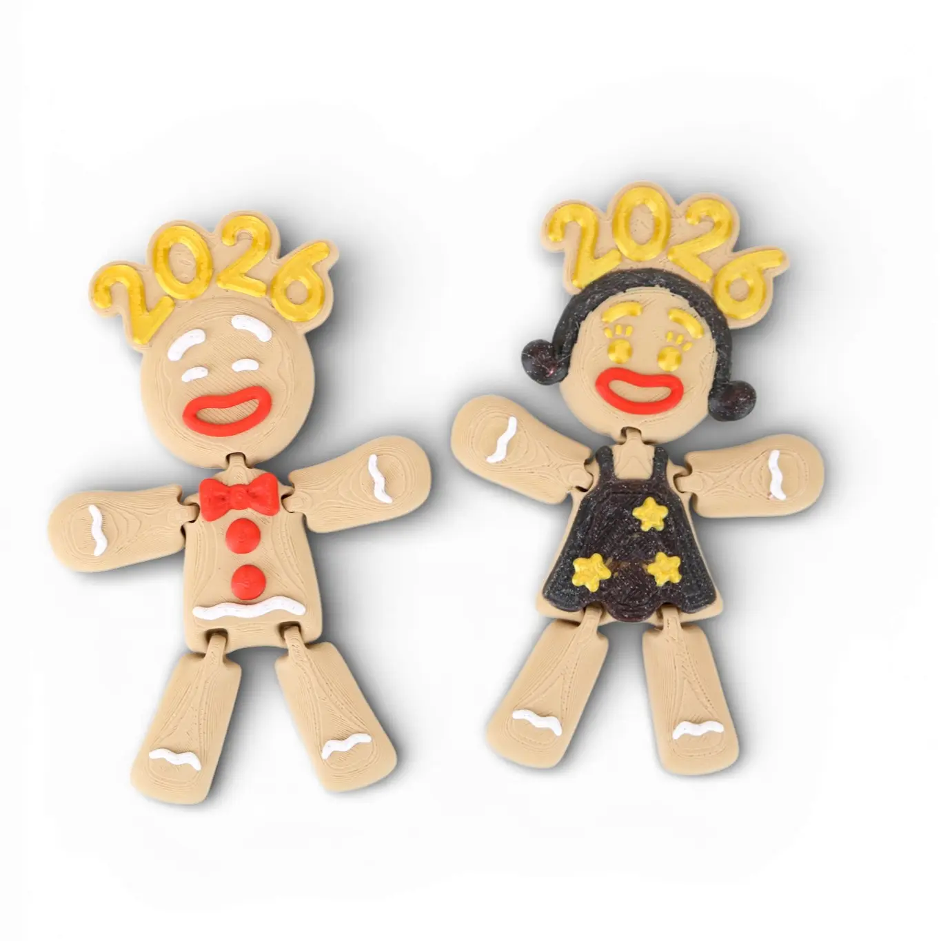 2026 Gingerbread Man/Woman Tree Ornament 4 Inch High Plastic Figurine with Articulated Limbs for Christmas Decoration