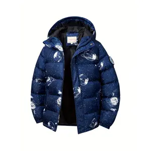 (New)Boys' Winter Hooded Jacket - Thickened Warm Coat with Zipper Closure, Red & Casual Outerwear, Polyester, Regular Fit for Cold Weather, Winter Coat for Boys, Durable Kids' Clothing