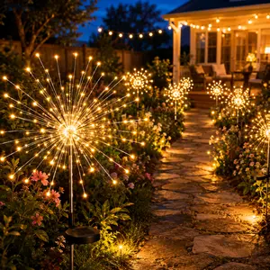 2 Pack Solar Firework Lights Outdoor Waterproof, 120 LED Garden Decorative Lights for Backyard Patio Pathway Christmas Decor