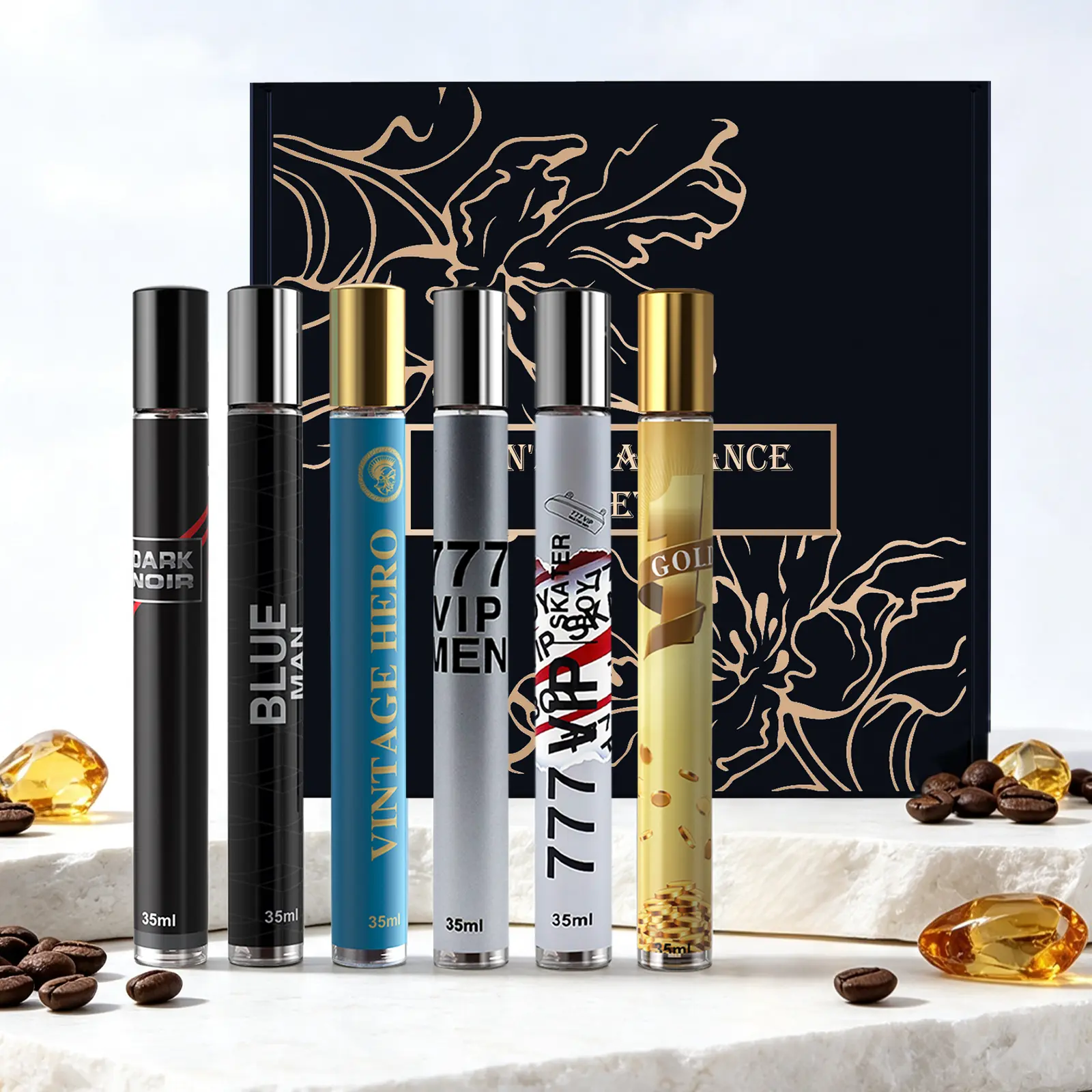 6-Pack Men's Travel EDP Gift Set, Woody Marine Scent, 35ML/1.18 FL OZ Each, Lightweight & Portable, Long-Lasting 6-8H, Perfect Christmas Stocking Stuffer, Great for Dates Daily Travel Gifting