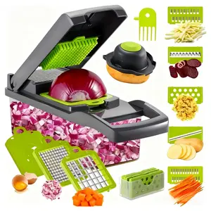 Multifunctional 17-in-1 Food Chopper Kitchen Vegetable Slicer Dicer Cutter with 8 Interchangeable Blades Onion Chopper Stainless Steel Utensils for Household Use