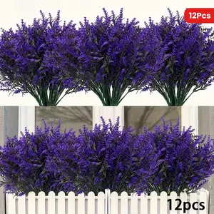12/24 pieces purple UV resistant outdoor artificial lavender flowers-front porch courtyard decoration with bright plastic fake plants weatherproof low maintenance simulated flowers suitable for outdoor fake flowers in pots Decorative Fruit