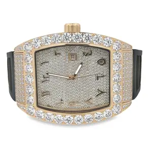 Women's CZ Cubic Zirconia Iced Out Watch, Automatic Movement, Prong-Set Stones, Rubber Strap, Stainless Steel Fashion Accessory