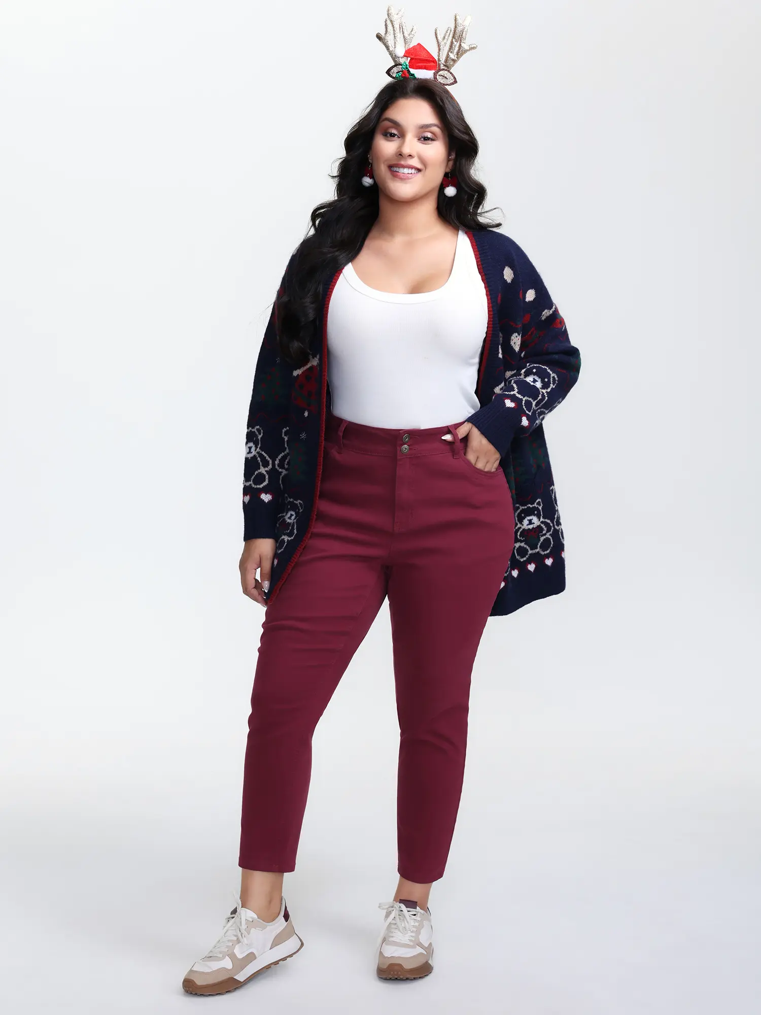 BloomChic Women's Plus Size M-6X Burgundy Dark Wash Denim Basic Skinny Jeans - High Stretch, Curvy Hugging Fit, Tummy Control, Butt Lifting, Pocket, Open Front, Full Length Casual Bottoms