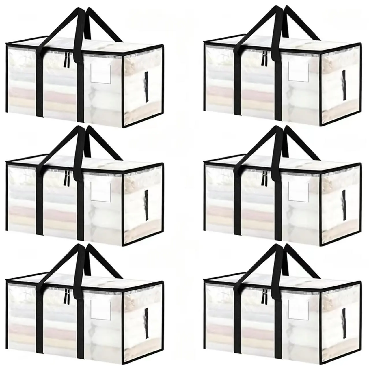 Moving Bags Large Clear Collapsible Storage Bin - Heavy-Duty Thick Transparent Plastic Organizer with Zipper Closure, Reinforced Side Handles; Foldable Container for Clothes, Bedding, Closet, Dorm Rooms Boxes