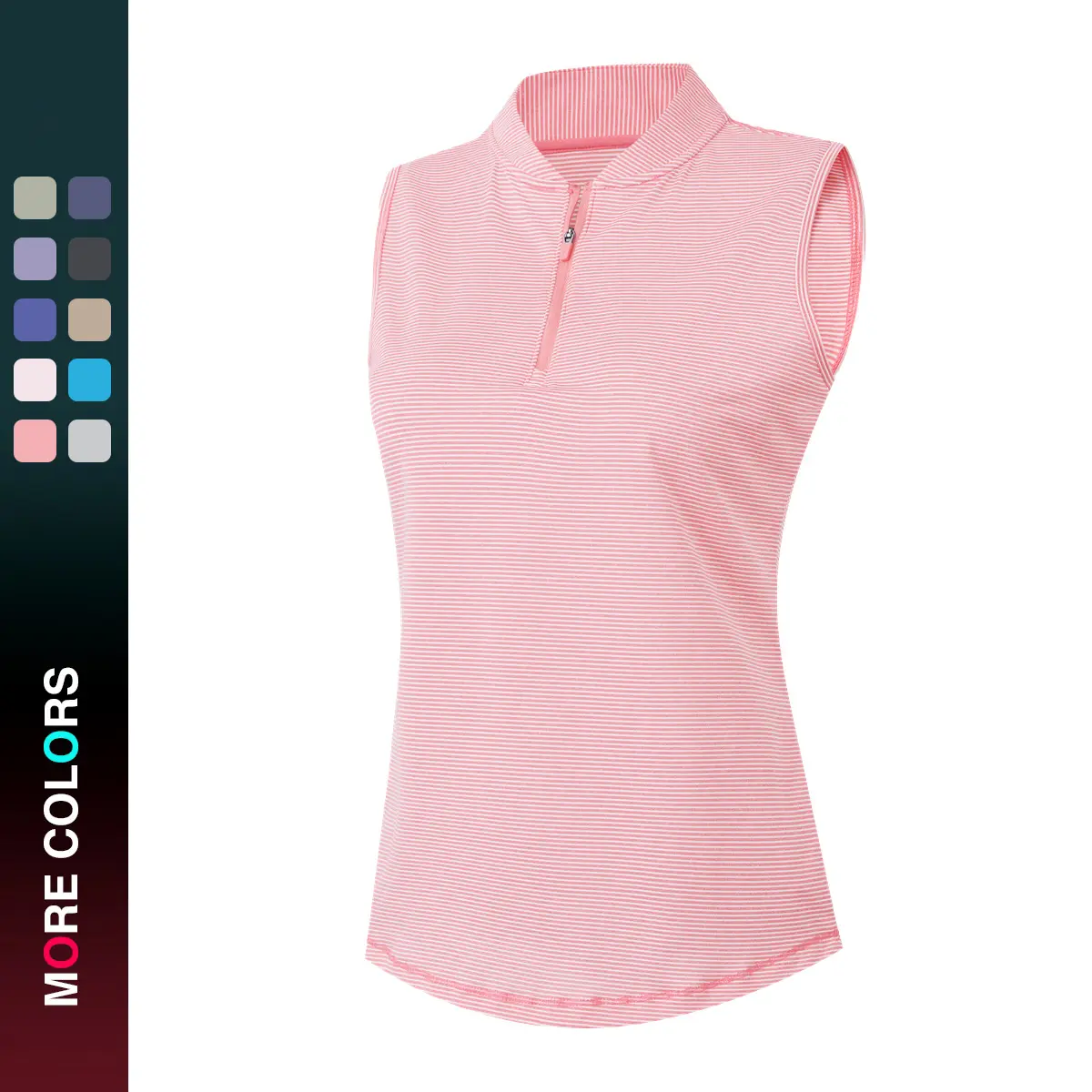 MAELREG Women's Golf Sleeveless Shirts Quarter Zip Up Tennis Collarless UPF Tank Tops Quick Dry Lightweight Striped Vest