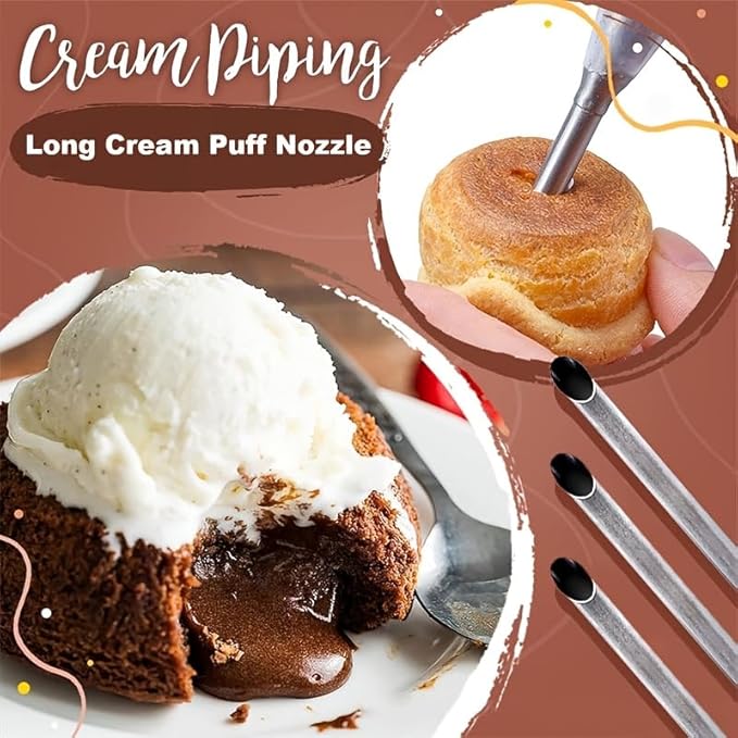 Piping Tips for Filling Eclairs Donuts Doughnuts Cupcakes,Donut Filler Tip,Pastry Tip,Long Puff Cream Filling Tip,2 Pcs