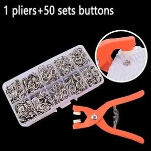 A master press clamp + 50 sets of quick-release button kits, handmade crafts and sewing accessories, for easy installation of buttons on clothing, hats, and bags, Seamstress Tools