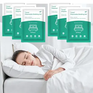 6 Pack (24 PCS) Disposable Bed Sheets for Travel,  Size Disposable Sheet with Quilt Cover and Pillowcase, Disposable Bedding Sheet, Travel Hotel Essentials for Hotel,Cruise