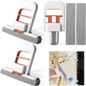 [68% off only today] Factory Direct Mini Foldable Destop Mop - Portable Self-Squeeze Wet & Dry Sponge Cleaning Tool, Hands-Free Washing, Mini Mop for Kitchen, bathroom, glass (orange)
