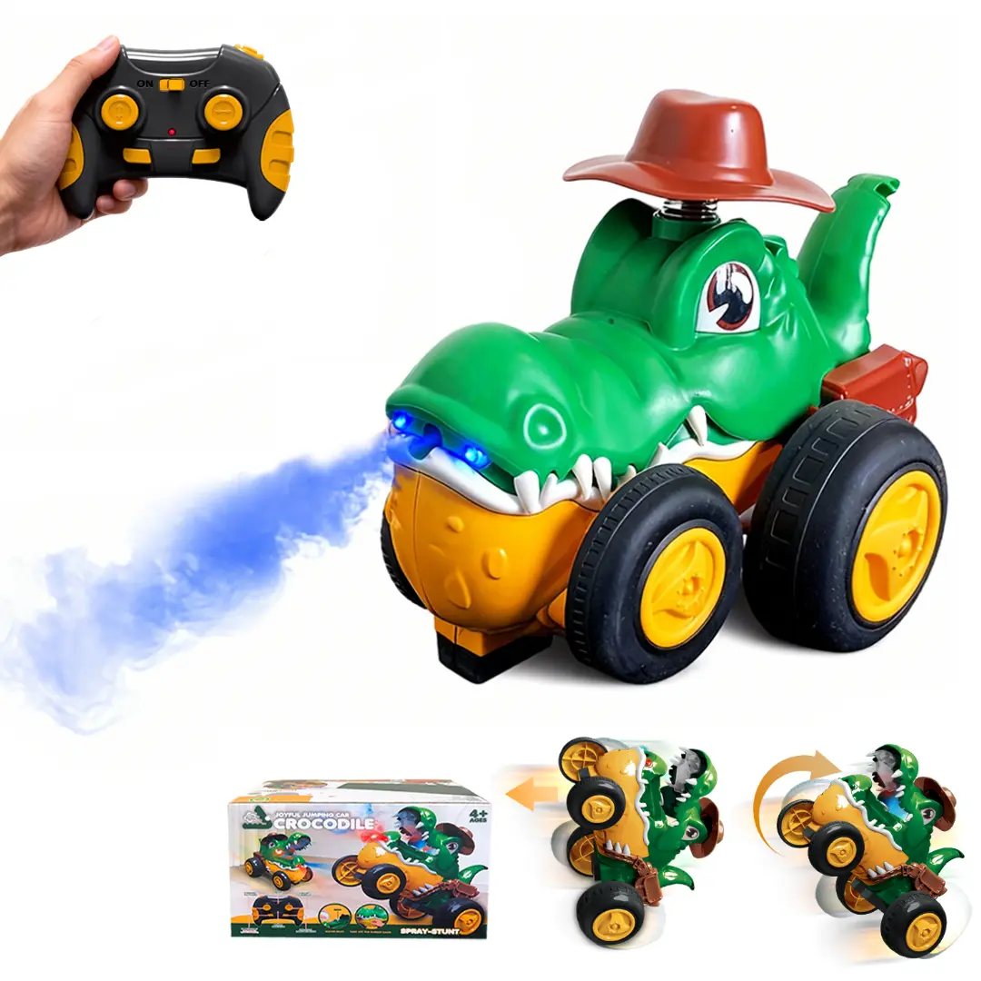 Remote Control Crocodile Toy Car for Kids&Toddlers, RC Crazy Jumping Car Toy in Retro Western Style, Rechargeable Monster Truck Toy with Spray, Light, Music, Stunt, Indoor&Outdoor Play, Birthday Gift for Boys Girls Age 5-12, #SummerVibes