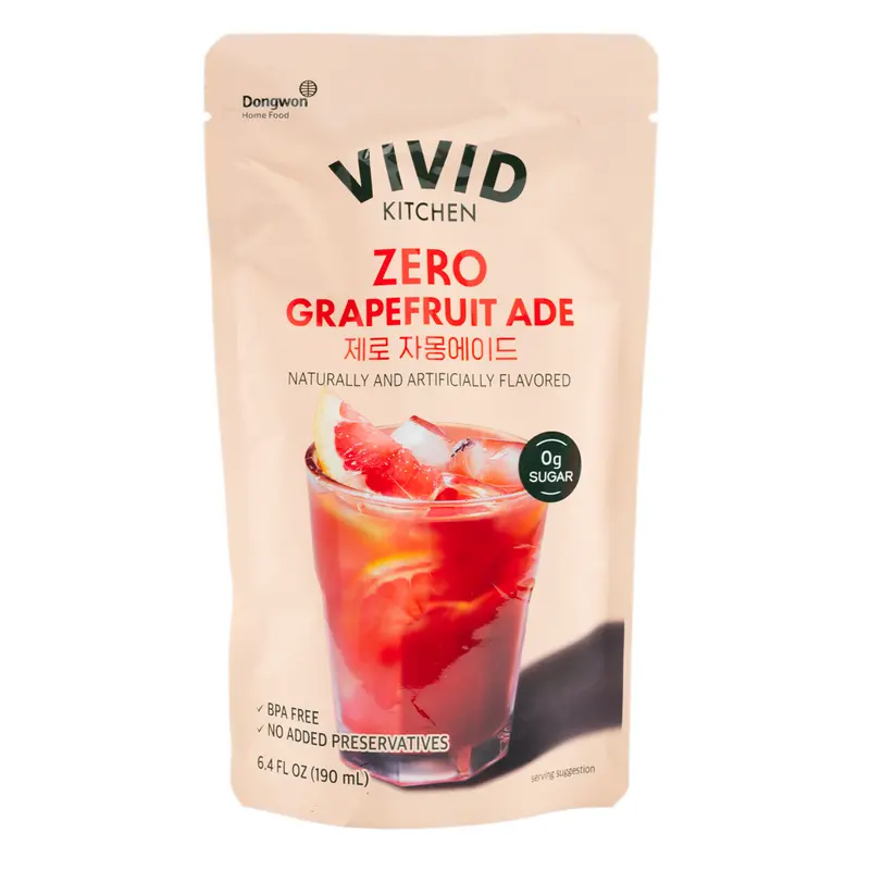 VIVID Kitchen Zero Sugar Grapefruit Ade 1pk- Pouched Drink, Korean Convenience Store Drink