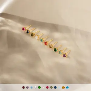 Booker Large Birthstone Studs by Caitlyn Minimalist - 18K Gold Plated 4mm Gemstone Stud Earrings - Minimalist Everyday Earrings - Crystal Jewelry - Mom Gift