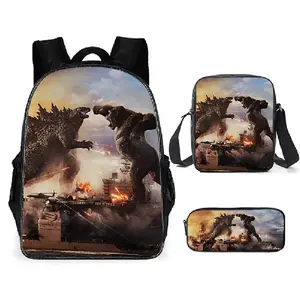 2026 New Product Godzilla Godzilla Backpack Small and Medium School Bag Cartoon Animation Shoulder Bag Pen Case Godzilla vs Kong Three-piece Set