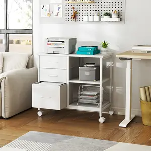 3-Tier Mobile File Cabinet, Printer Stand with Storage, Office Table with Drawers and Back Support Bar, Holds 110lb for Home Office