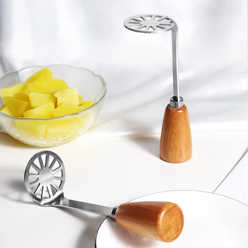 High Performance Mini Masher Set for Potatoes, Avocados and Beans, Stainless Steel with Wood Handle-MM1