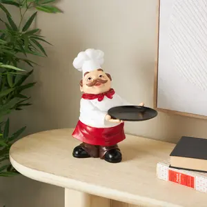 Chef White Polystone Kitchen Decorative Figurine Decorative Sculpture with Black Tray