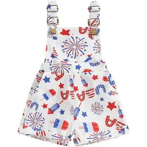 4th of July Baby Boy Denim Jumpsuit - Baby Boy Clothes with Suspender Overall Shorts, Pocket, Toddler American Flag Outfit