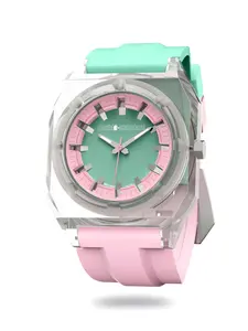 doublE standard 2026 New Color Block Women's Quartz Watch, Transparent Case with Pink Green Spliced Silicone Strap, Niche Design Trendy Women's Watch