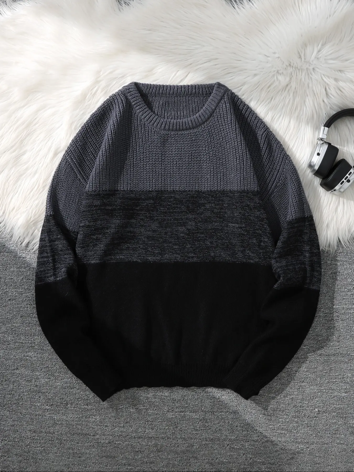 Men's Colorblock Knit Pullover Sweater, Knitwear, High-Quality Fabric, Comfortable and Warm, Casual Fashionable Winter Clothing for Men