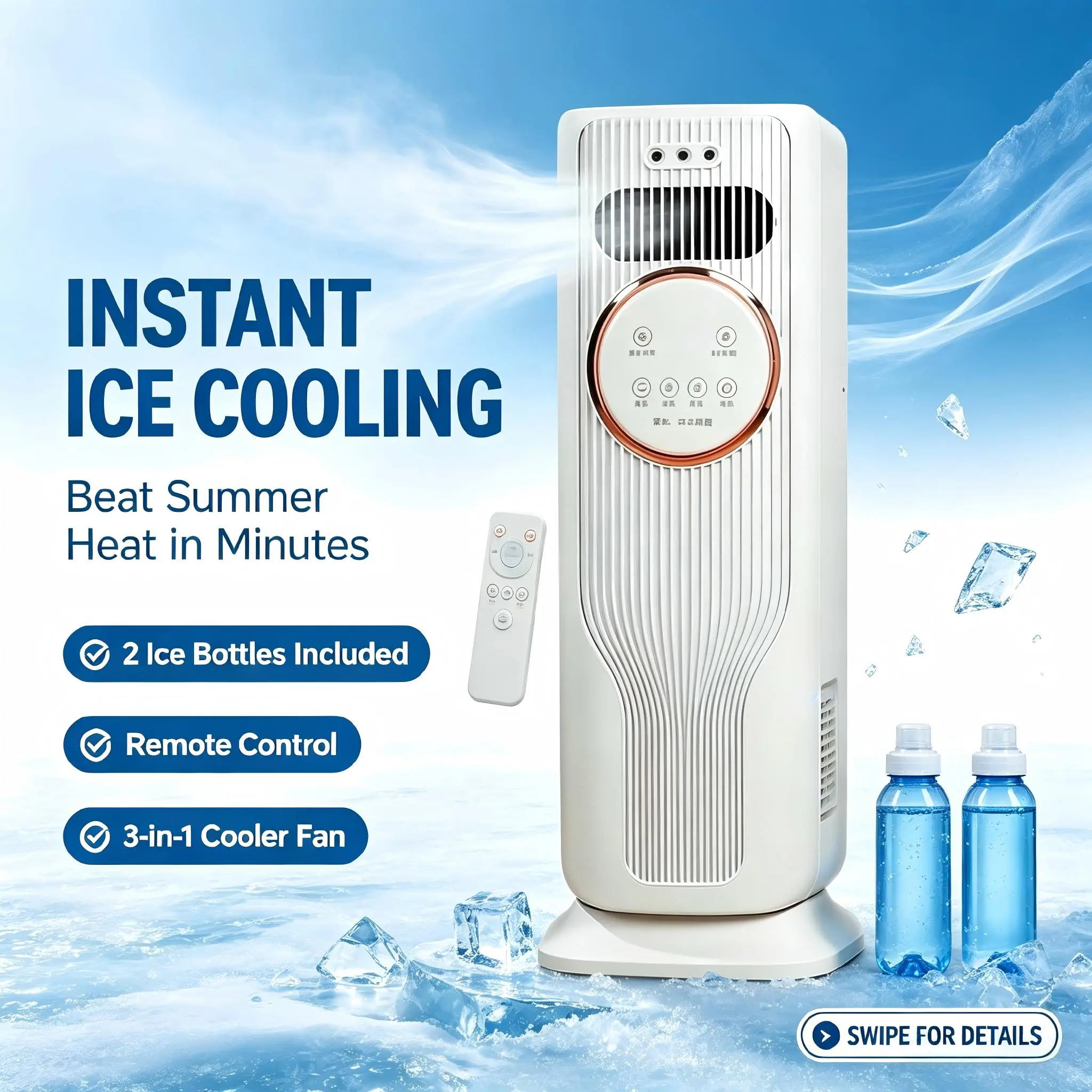 Affordable portable cooling and heating fan integrating an air purifier and humidifier atomizer. It features a safe bladeless design with low noise, making it safe for both the elderly and children to use.